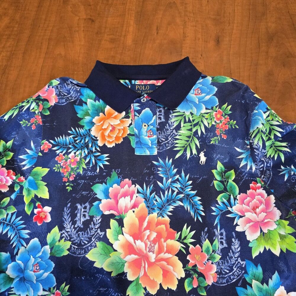 Polo Ralph Lauren Mens Short Sleeve Floral Print Old English P Polo Shirt XL - Picture 3 of 6